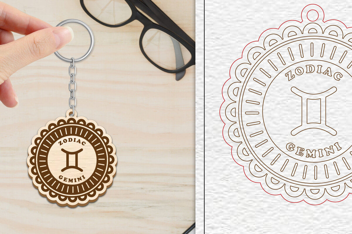 Σετ των 3 Intra απο ξύλο plywood 3mm-4mm πάχος - Κοπή Laser Μπρελόκ Gemini | Zodiac  Δίασταση 4x4 cm INTRAFABR-102289105