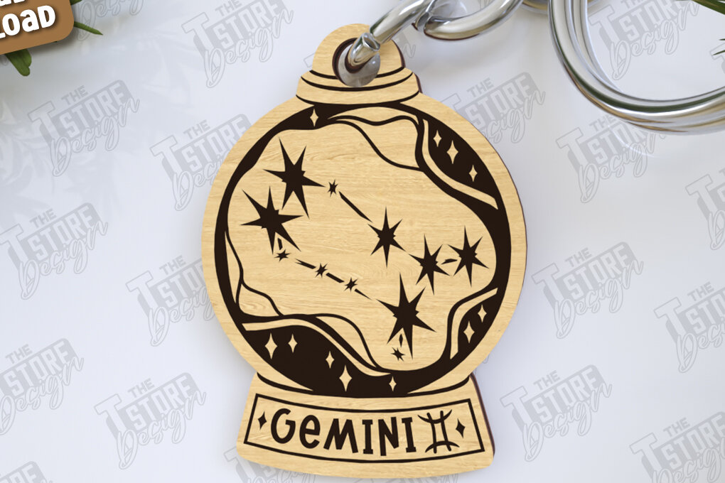 Σετ των 3 Intra απο ξύλο plywood 3mm-4mm πάχος - Μπρελόκ Gemini Zodiac Laser Cut| Ζωδιακός κύκλος Δίασταση 4x4 cm INTRAFABR-123373706
