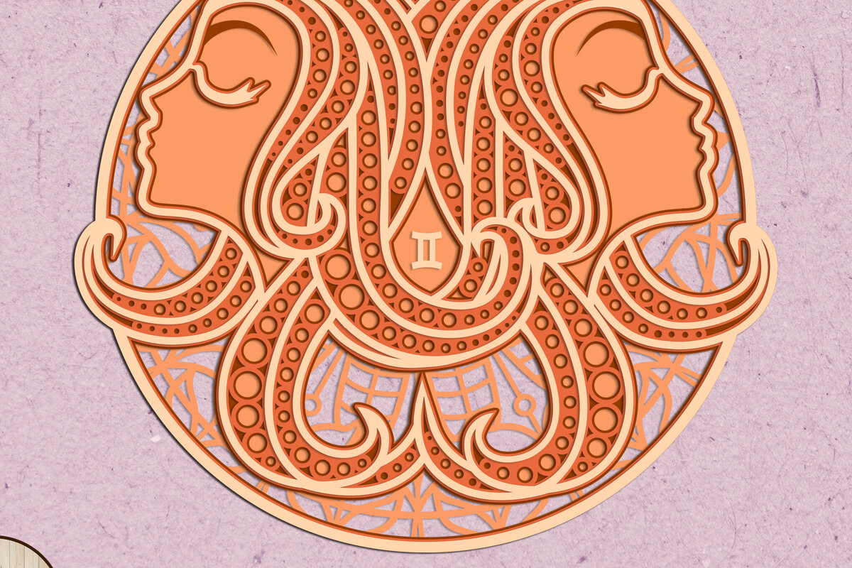 Σετ των 2 Intra απο ξύλο plywood 3mm-4mm πάχος - Πρότυπο πίνακα τοίχου Zodiac Gemini Δίασταση 12x12 cm INTRAFABR-101140481