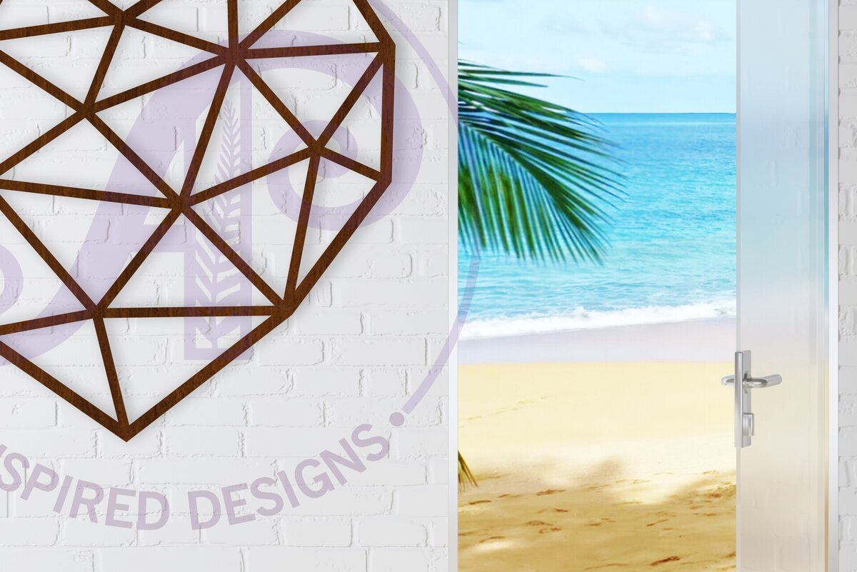 Σετ των 3 Intra απο ξύλο plywood 3mm-4mm πάχος - Επιτοίχια πινακίδα Geo Heart,  κοπής με λέιζερ  Δίασταση 20x20 cm INTRAFABR-122775168