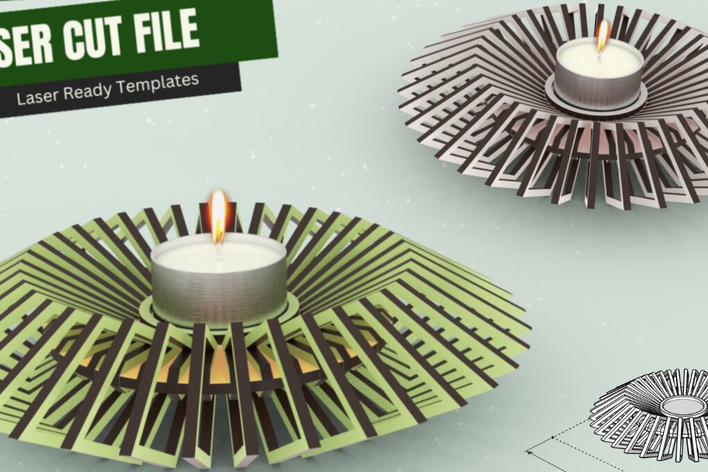 Σετ των 2 Intra απο ξύλο plywood 3mm-4mm πάχος - Γεωμετρικό, Κηροπήγιο, Κοπή Laser,  Δίασταση 20x20 cm INTRAFABR-102240299