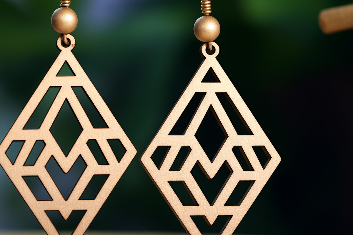 Σετ των 3 Intra απο ξύλο plywood 3mm-4mm πάχος -  κοπής με λέιζερ γεωμετρικό σκουλαρίκι  Δίασταση 3x3 cm INTRAFABR-95731057