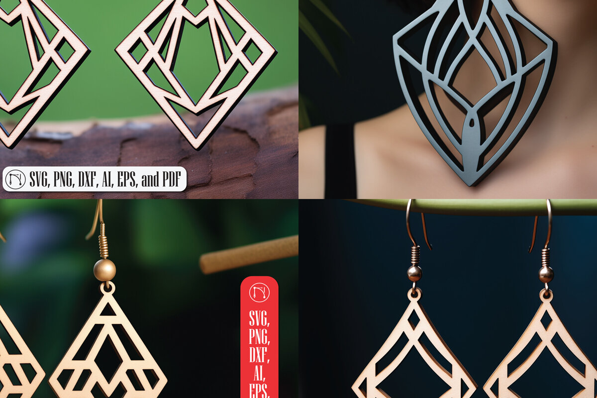 Σετ των 3 Intra απο ξύλο plywood 3mm-4mm πάχος -  κοπής με λέιζερ γεωμετρικό σκουλαρίκι  Δίασταση 3x3 cm INTRAFABR-95734158