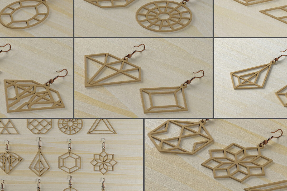 Σετ των 3 Intra απο ξύλο plywood 3mm-4mm πάχος - Γεωμετρικά σκουλαρίκια για μηχανές κοπής 468 Δίασταση 3x3 cm INTRAFABR-56475669