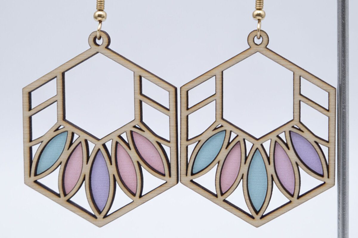 Σετ των 3 Intra απο ξύλο plywood 3mm-4mm πάχος - Σκουλαρίκια με γεωμετρικά φύλλα  Δίασταση 3x3 cm INTRAFABR-122723885