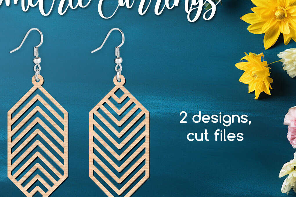 Σετ των 3 Intra απο ξύλο plywood 3mm-4mm πάχος - Γεωμετρικά μακριά σκουλαρίκια  Cut Files Δίασταση 3x3 cm INTRAFABR-107847923