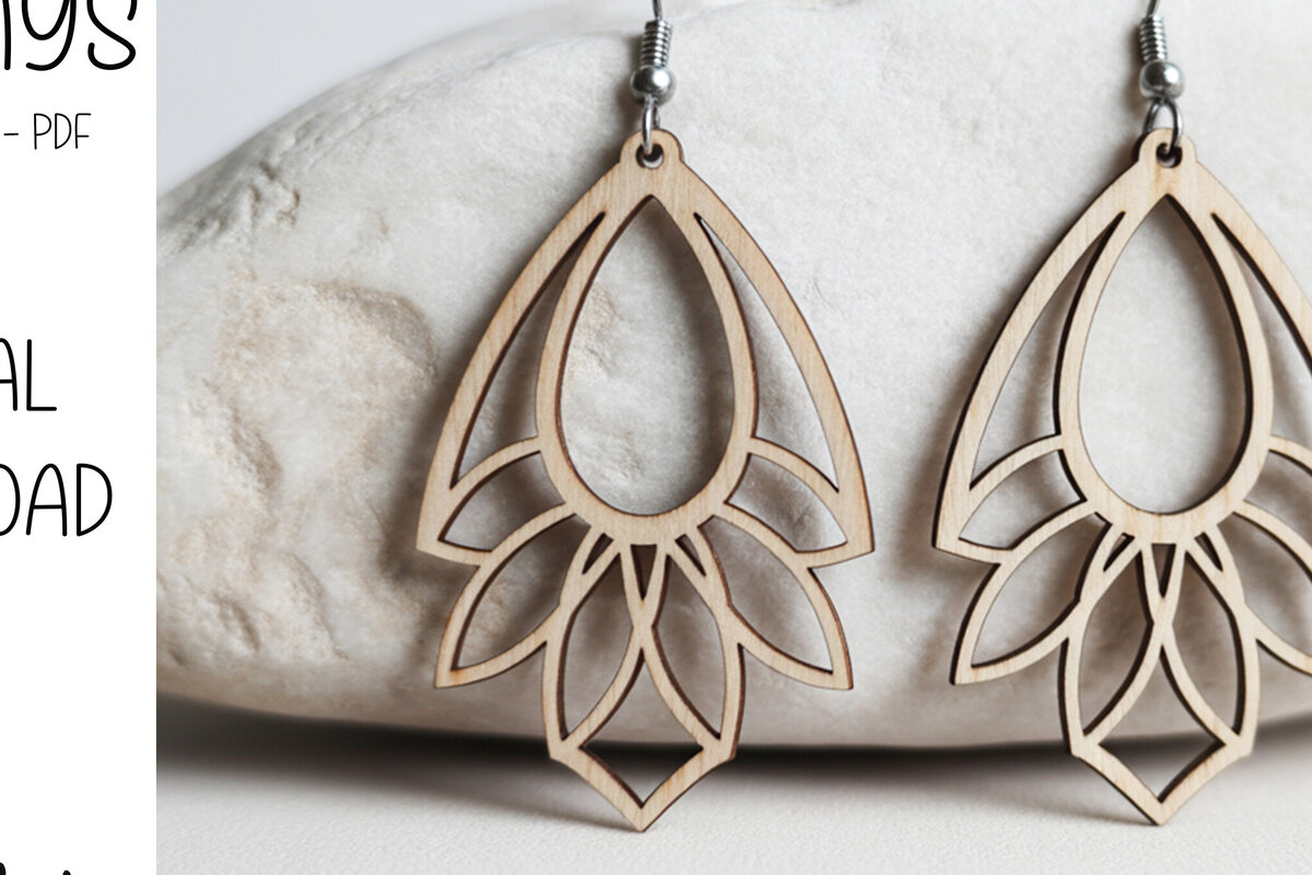 Σετ των 3 Intra απο ξύλο plywood 3mm-4mm πάχος - Γεωμετρικά σκουλαρίκια Lotus Drop Δίασταση 3x3 cm INTRAFABR-121663709