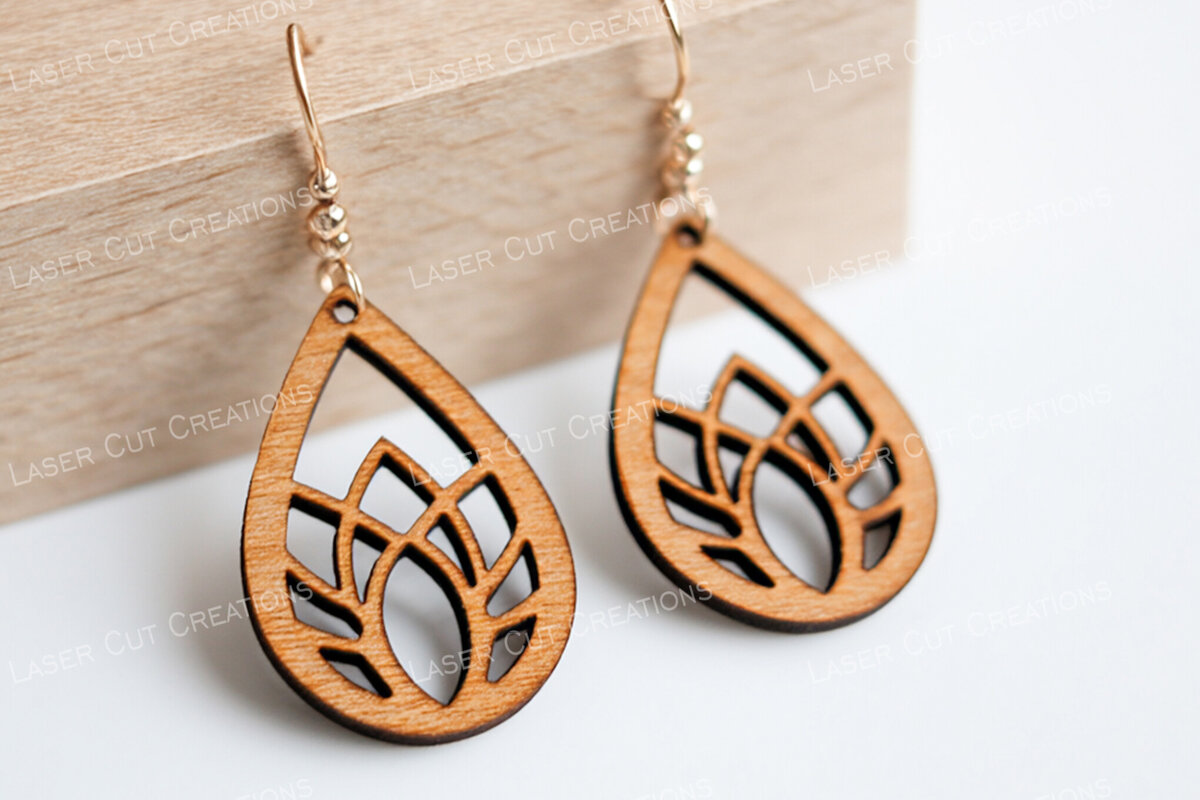 Σετ των 3 Intra απο ξύλο plywood 3mm-4mm πάχος - Γεωμετρικά Σκουλαρίκια Lotus Leaf  Δίασταση 3x3 cm INTRAFABR-124910633