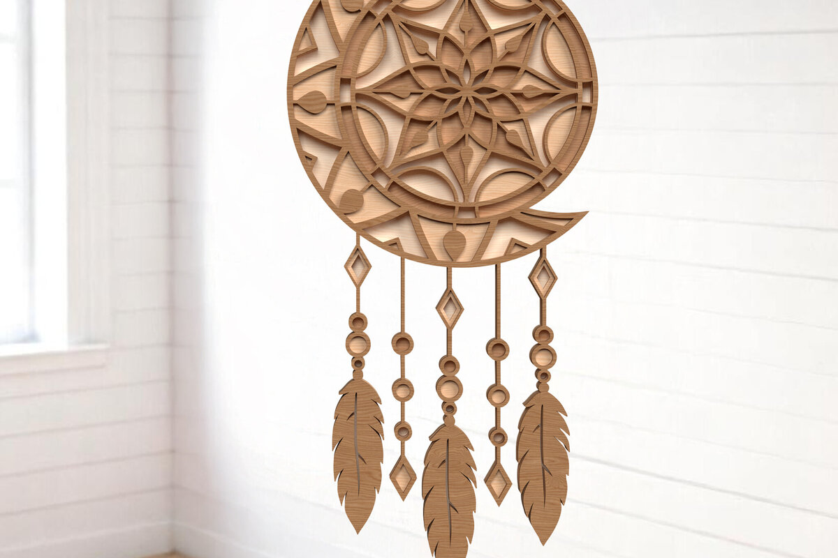 Σετ των 3 Intra απο ξύλο plywood 3mm-4mm πάχος - Geometric Moon Dreamcatcher  Δίασταση 6x6 cm INTRAFABR-121402522