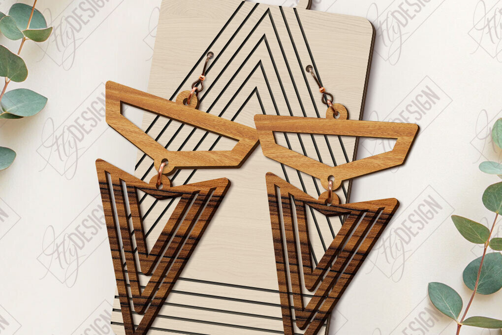 Σετ των 3 Intra απο ξύλο plywood 3mm-4mm πάχος - Γεωμετρικά κρεμαστά σκουλαρίκια με λέιζερ Δίασταση 3x3 cm INTRAFABR-123771109