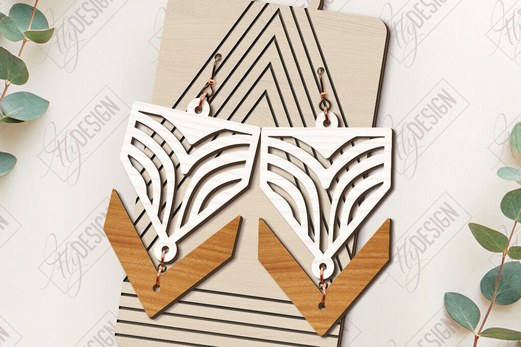 Σετ των 3 Intra απο ξύλο plywood 3mm-4mm πάχος - Γεωμετρικά κρεμαστά σκουλαρίκια με λέιζερ Δίασταση 3x3 cm INTRAFABR-123771112