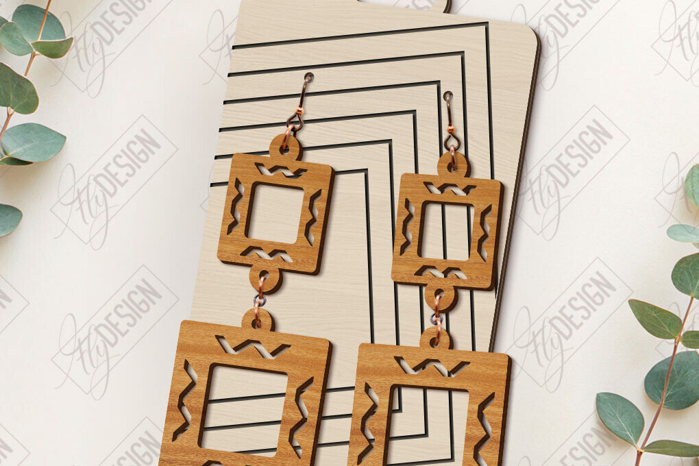 Σετ των 3 Intra απο ξύλο plywood 3mm-4mm πάχος - Γεωμετρικά κρεμαστά σκουλαρίκια με λέιζερ Δίασταση 3x3 cm INTRAFABR-123771115