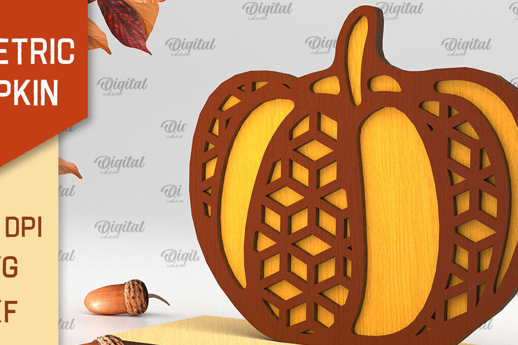 Σετ των 2 Intra απο ξύλο plywood 3mm-4mm πάχος - Γεωμετρική κολοκύθας. Φθινοπωρινή κολοκύθα Δίασταση 15x15 cm INTRAFABR-103448876