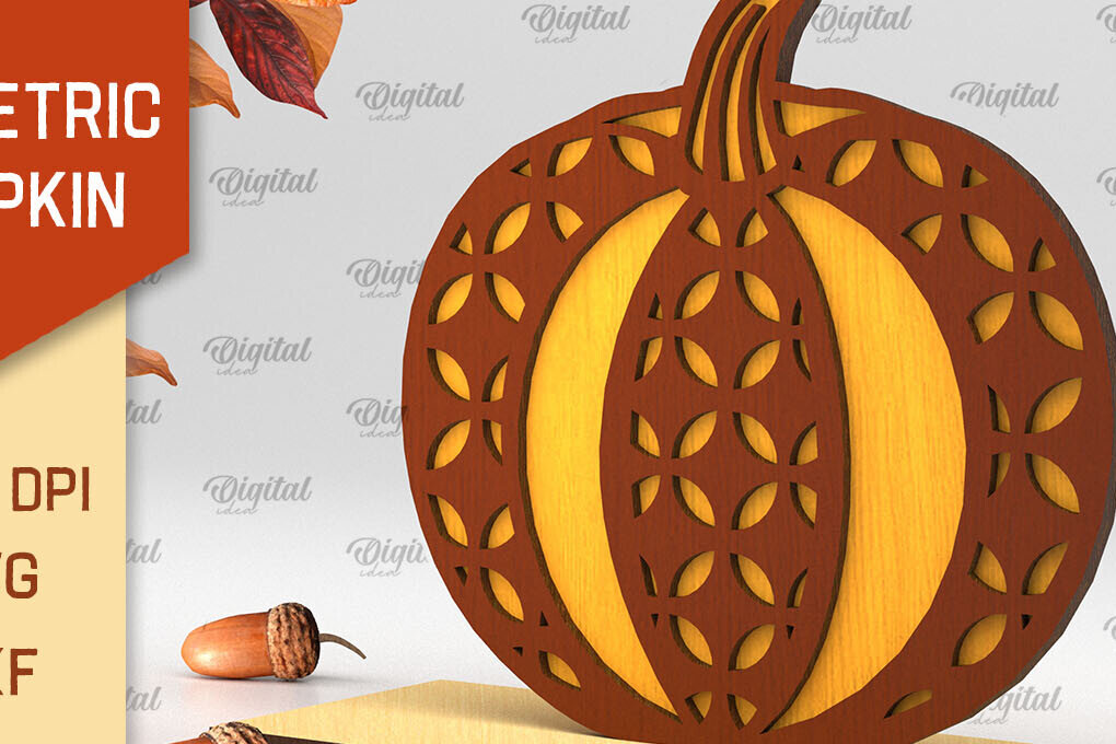 Σετ των 2 Intra απο ξύλο plywood 3mm-4mm πάχος - Γεωμετρική κολοκύθας. Φθινοπωρινή κολοκύθα Δίασταση 15x15 cm INTRAFABR-103448599