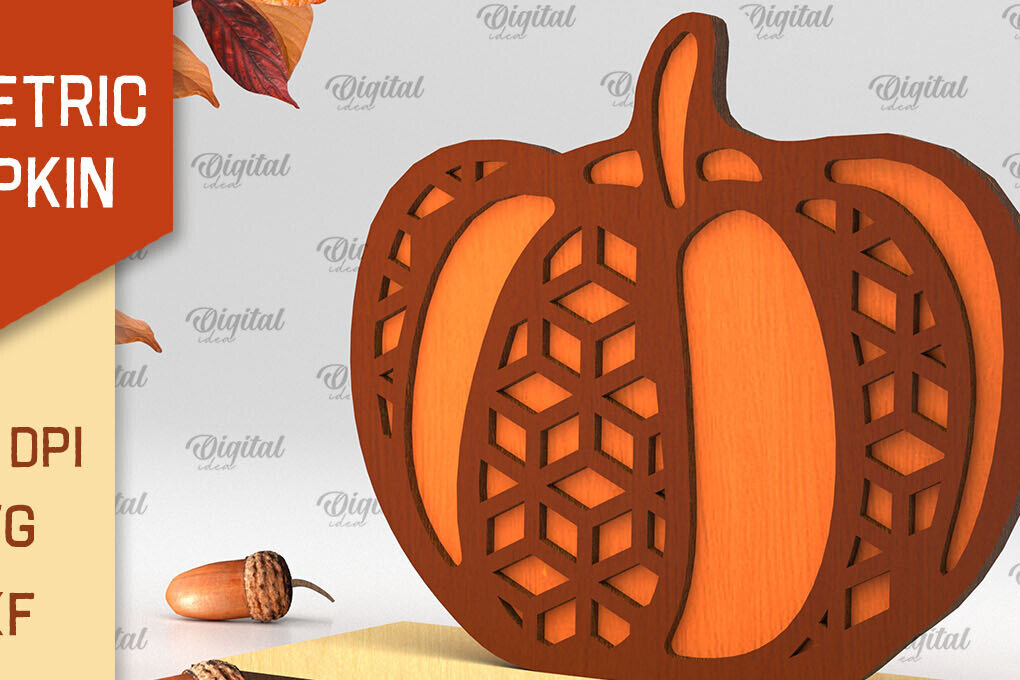 Σετ των 2 Intra απο ξύλο plywood 3mm-4mm πάχος - Γεωμετρική κολοκύθας. Φθινοπωρινή κολοκύθα Δίασταση 15x15 cm INTRAFABR-103448612