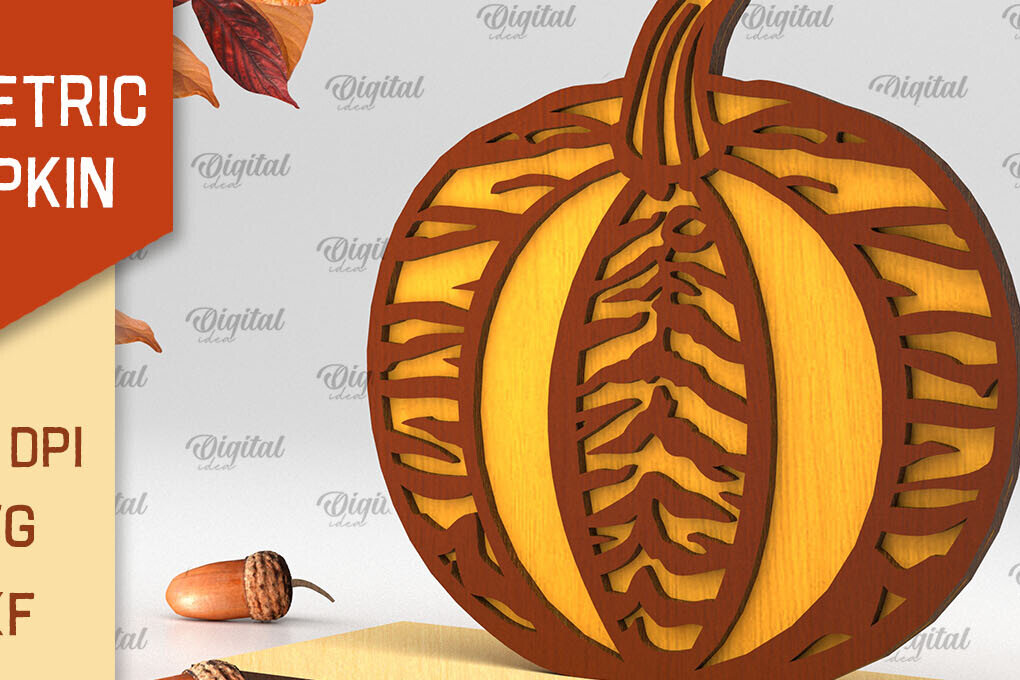 Σετ των 2 Intra απο ξύλο plywood 3mm-4mm πάχος - Γεωμετρική κολοκύθας. Φθινοπωρινή κολοκύθα Δίασταση 15x15 cm INTRAFABR-103448735