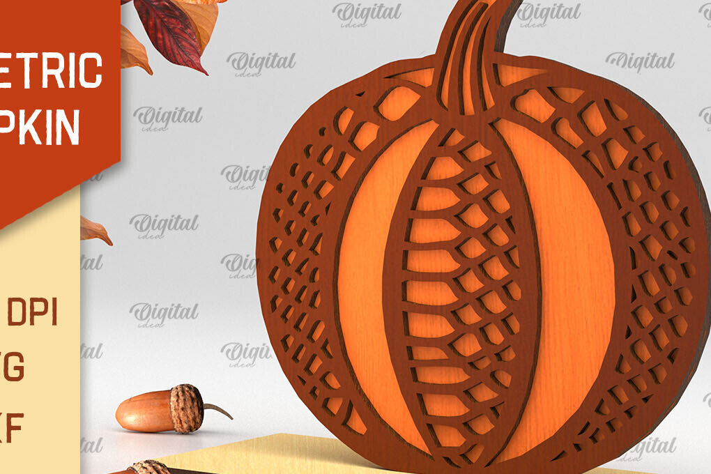 Σετ των 2 Intra απο ξύλο plywood 3mm-4mm πάχος - Γεωμετρική κολοκύθας. Φθινοπωρινή κολοκύθα Δίασταση 15x15 cm INTRAFABR-103448760