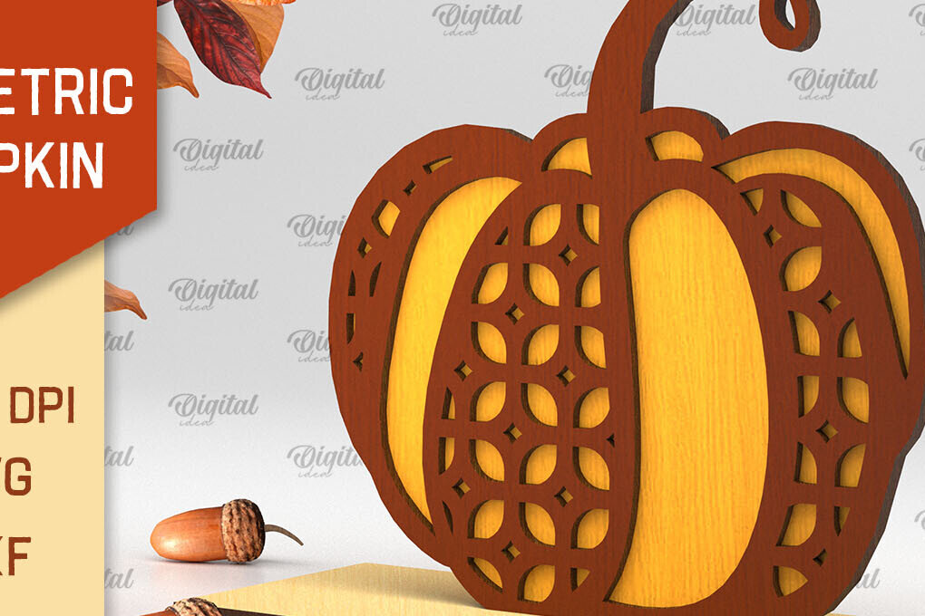 Intra απο ξύλο plywood 3mm-4mm πάχος - Γεωμετρική κολοκύθας. Φθινοπωρινή κολοκύθα Δίασταση 15x15 cm INTRAFABR-103448795