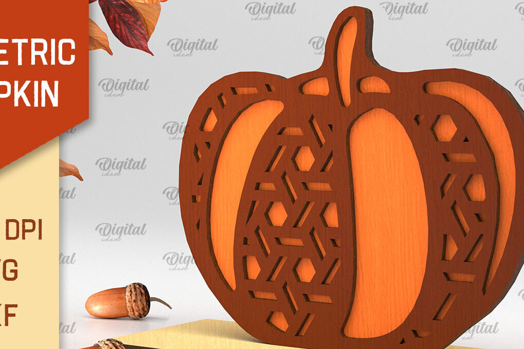 Σετ των 2 Intra απο ξύλο plywood 3mm-4mm πάχος - Γεωμετρική κολοκύθας. Φθινοπωρινή κολοκύθα Δίασταση 15x15 cm INTRAFABR-103448824