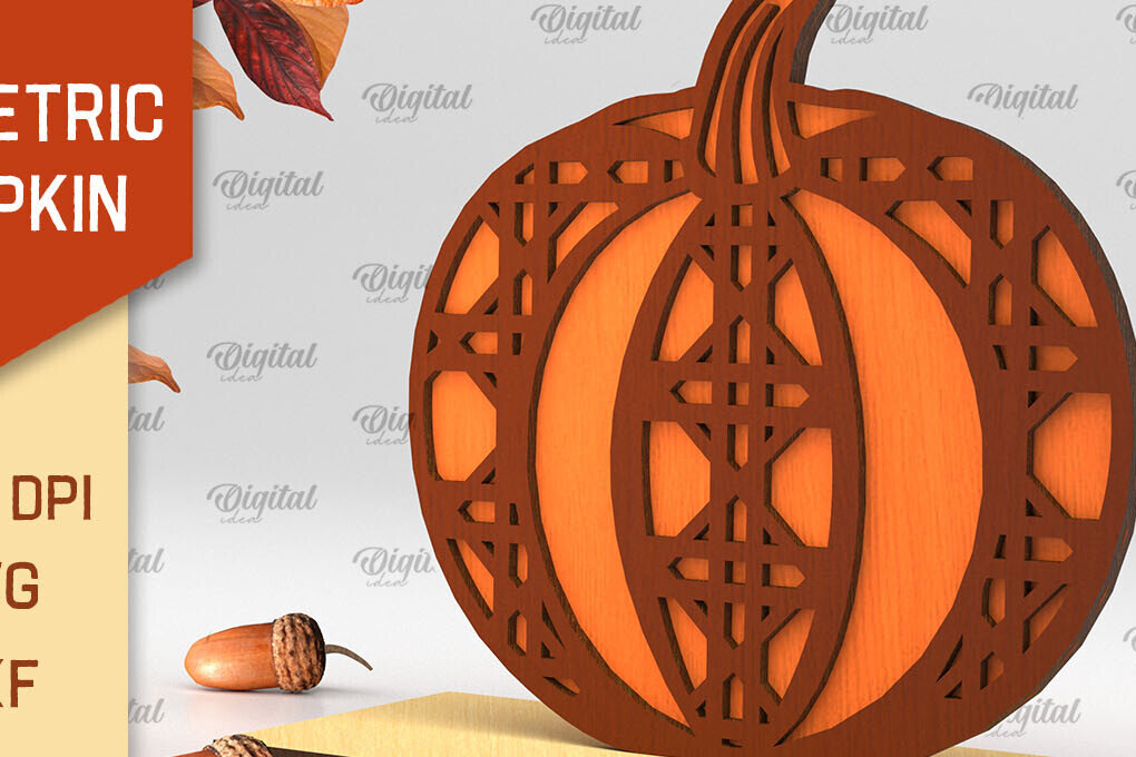 Σετ των 2 Intra απο ξύλο plywood 3mm-4mm πάχος - Γεωμετρική κολοκύθας. Φθινοπωρινή κολοκύθα Δίασταση 15x15 cm INTRAFABR-103448858