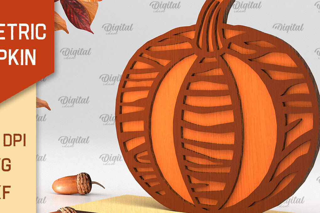 Σετ των 2 Intra απο ξύλο plywood 3mm-4mm πάχος - Γεωμετρική κολοκύθας. Φθινοπωρινή κολοκύθα Δίασταση 15x15 cm INTRAFABR-103448547