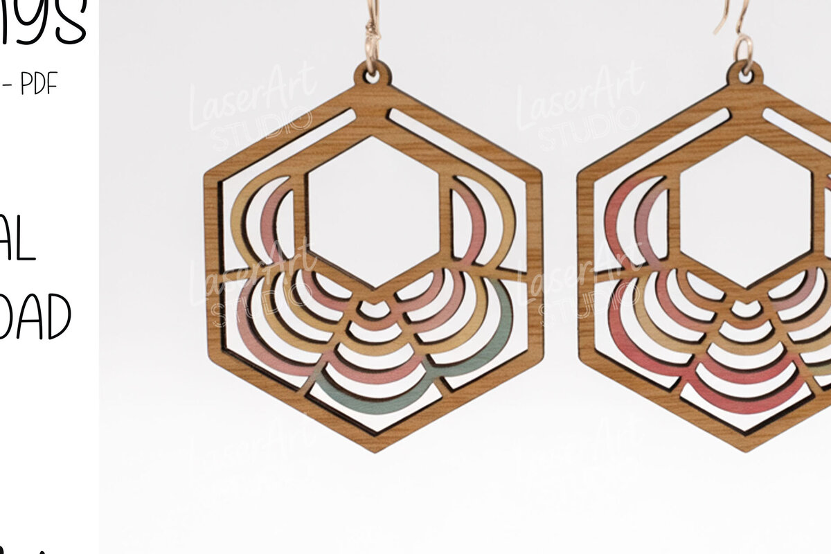 Σετ των 3 Intra απο ξύλο plywood 3mm-4mm πάχος - Γεωμετρικά σκουλαρίκια με κρίκο ουράνιο τόξο Δίασταση 3x3 cm INTRAFABR-122936005