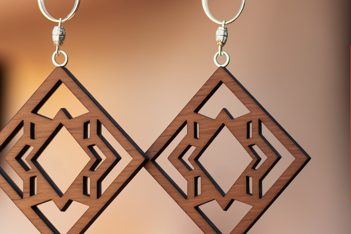 Σετ των 3 Intra απο ξύλο plywood 3mm-4mm πάχος - Γεωμετρικό πρότυπο ξύλινο σκουλαρίκι  Δίασταση 3x3 cm INTRAFABR-90573930