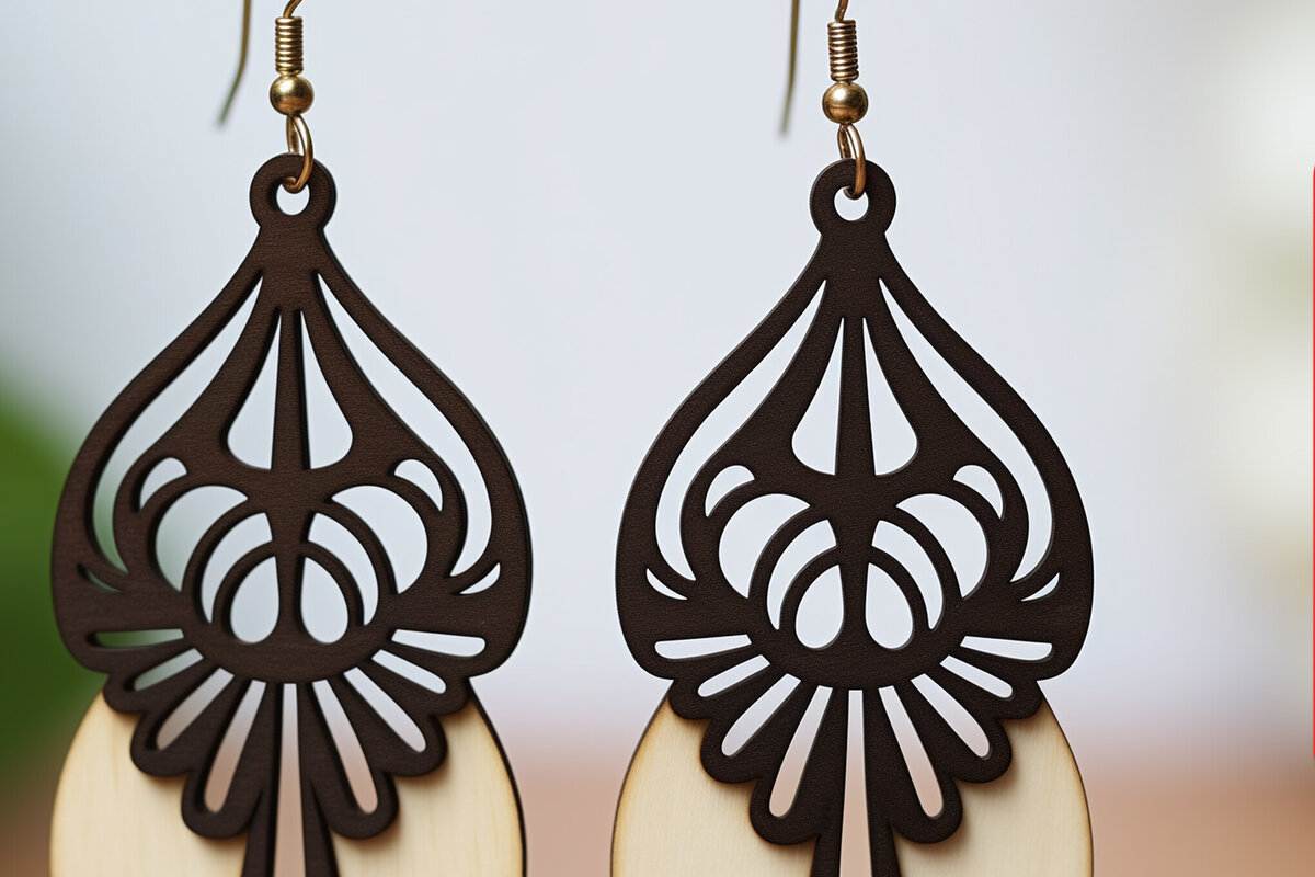 Σετ των 3 Intra απο ξύλο plywood 3mm-4mm πάχος - Γεωμετρικό πρότυπο ξύλινο σκουλαρίκι  Δίασταση 3x3 cm INTRAFABR-90567969