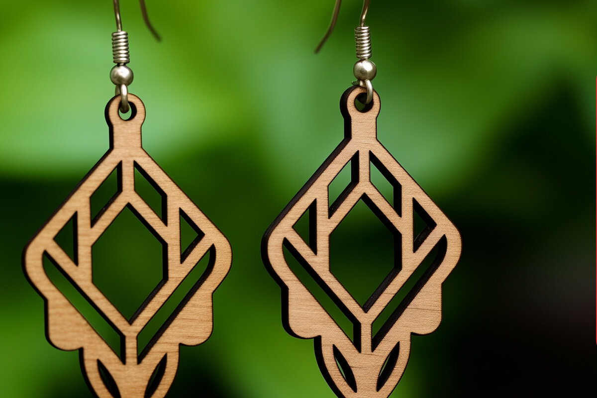 Σετ των 3 Intra απο ξύλο plywood 3mm-4mm πάχος - Γεωμετρικό πρότυπο ξύλινο σκουλαρίκι  Δίασταση 3x3 cm INTRAFABR-90569828