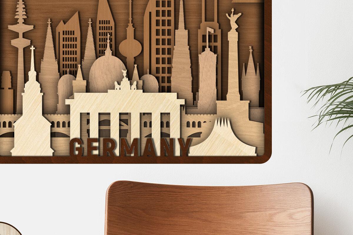 Σετ των 3 Intra απο ξύλο plywood 3mm-4mm πάχος - Γερμανία διακοσμητικό πρότυπο πάνελ τοίχου Δίασταση 10x7 cm INTRAFABR-107261957