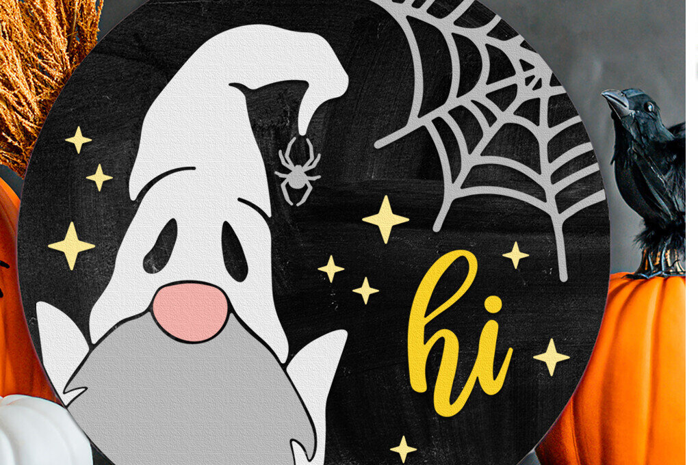 Σετ των 3 Intra απο ξύλο plywood 3mm-4mm πάχος - Ghost Gnome , Halloween Door Sign DXF Δίασταση 4x4 cm INTRAFABR-123507463