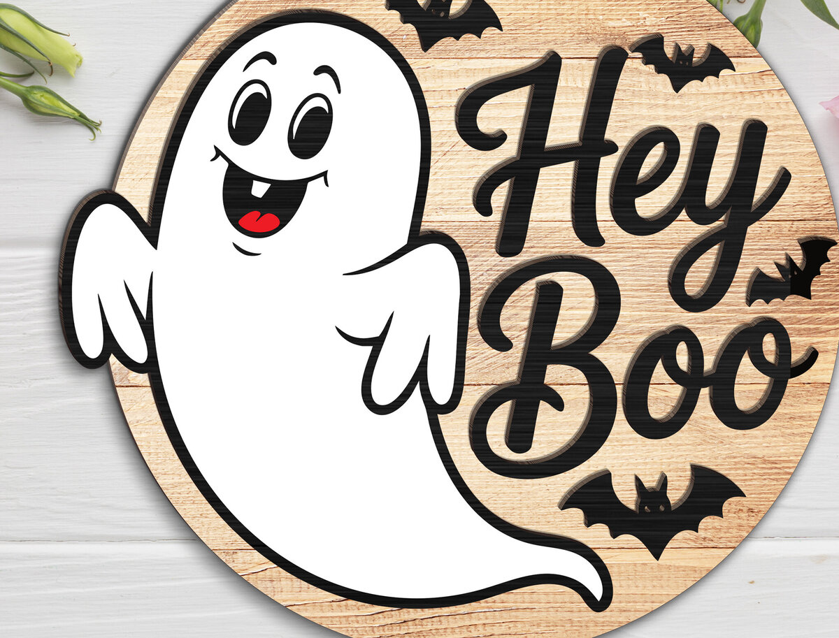 Σετ των 2 Intra απο ξύλο plywood 3mm-4mm πάχος - Ghost Halloween Sign  Δίασταση 15x15 cm INTRAFABR-123580733