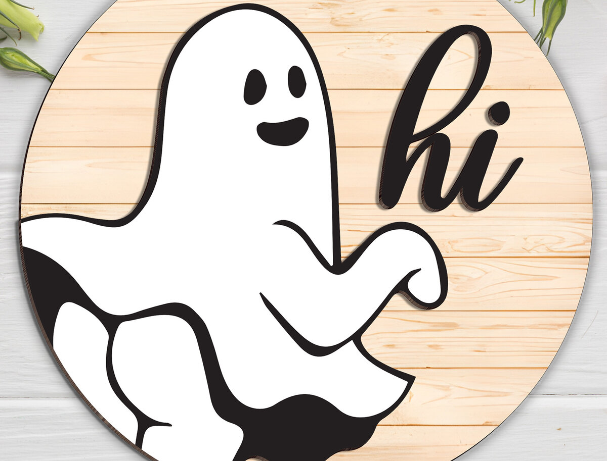 Σετ των 2 Intra απο ξύλο plywood 3mm-4mm πάχος -  αποκοπής πινακίδων καλωσορίσματος Ghost Halloween Δίασταση 15x15 cm INTRAFABR-102133905