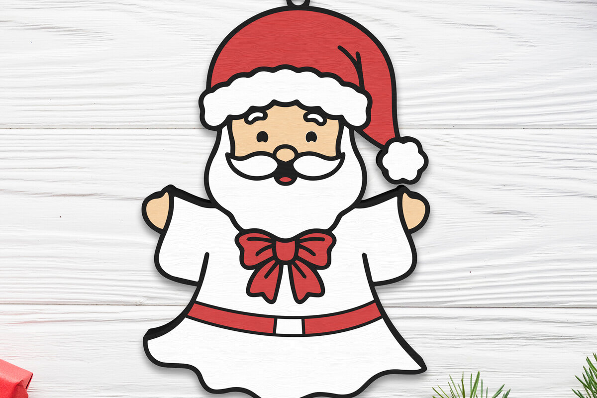 Σετ των 3 Intra απο ξύλο plywood 3mm-4mm πάχος - Χριστουγεννιάτικο στολίδι Ghost Santa Claus  Δίασταση 6x6 cm INTRAFABR-109510473