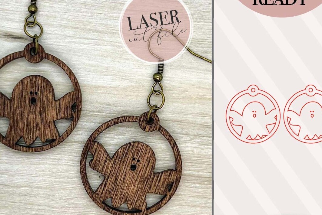 Σετ των 3 Intra απο ξύλο plywood 3mm-4mm πάχος - Ghosts Laser Earrings  Δίασταση 3x3 cm INTRAFABR-73932938
