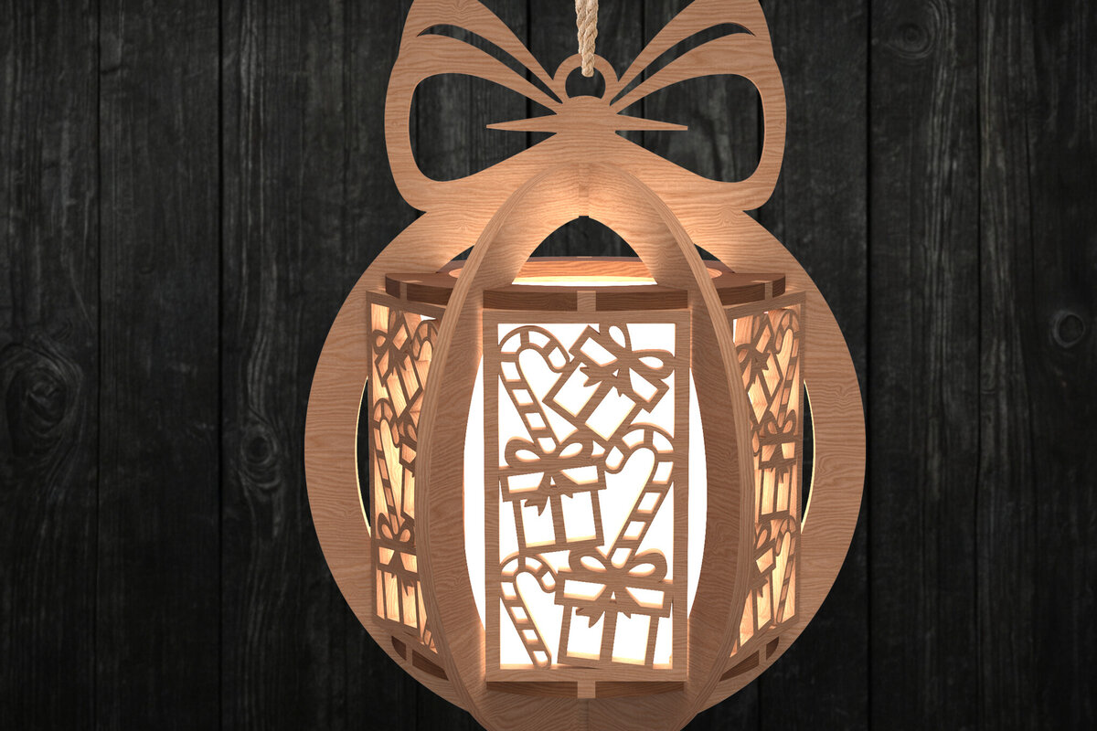 Σετ των 2 Intra απο ξύλο plywood 3mm-4mm πάχος - Χριστουγεννιάτικο φανάρι με δώρο και καραμέλα Δίασταση 30x20 cm INTRAFABR-108508233