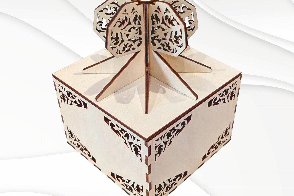 Σετ των 2 Intra απο ξύλο plywood 3mm-4mm πάχος - Κουτί δώρου Φιόγκος, Σχέδιο κοπής με λέιζερ Δίασταση 119x119 cm INTRAFABR-114410179