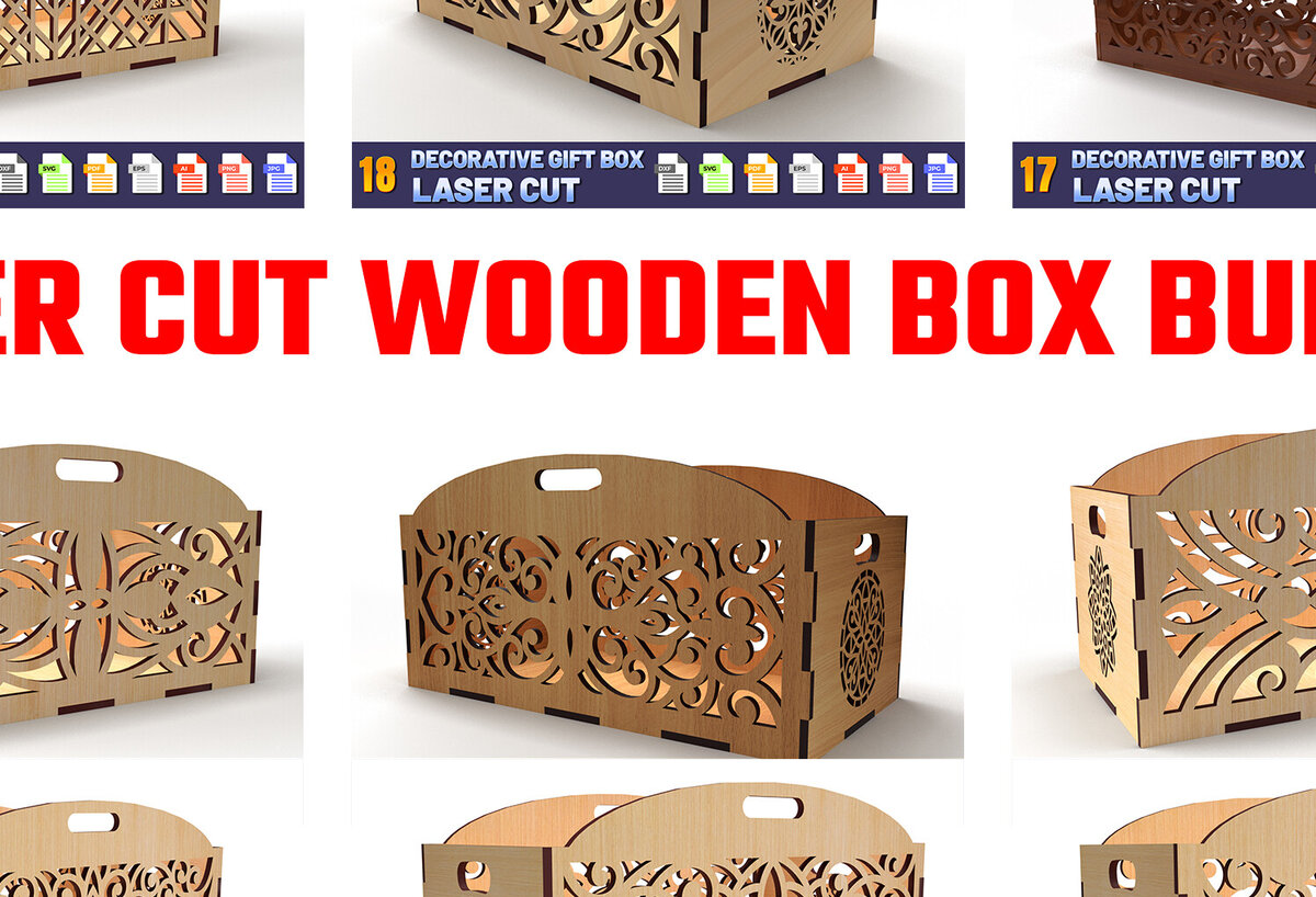 Σετ των 2 Intra απο ξύλο plywood 3mm-4mm πάχος - Κουτί δώρου Δέσμη Ξύλινου Κουτιού Laser Cut 02 Δίασταση 15x15 cm INTRAFABR-84738876