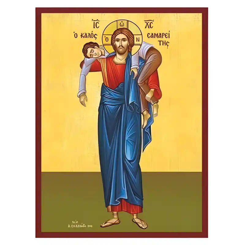 Σετ των 2 Εικόνα Ορθοδοξίας με περίγραμμα χρυσό σε ξύλο Φλαμουρίας  με  βάση Εικόνα Καλός Σαμαρείτης Χειροποίητη Ελληνορθόδοξη , Κρεμαστή πλάκα βυζαντινής τέχνης, χριστιανική τέχνη Διάσταση 10x7 cm (3,9 x 2,8 ίντσες) INTRAEK-670804