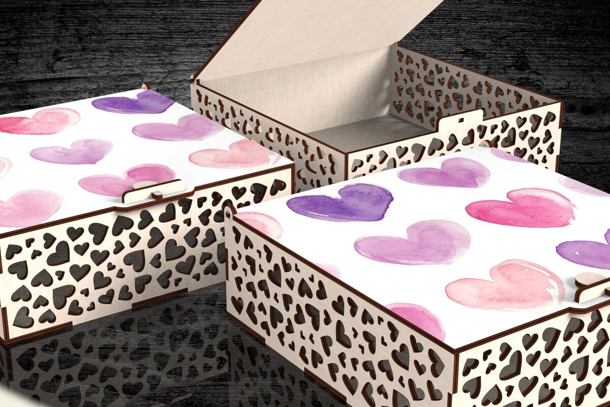 Σετ των 2 Intra απο ξύλο plywood 3mm-4mm πάχος - Κουτί δώρου για την ημέρα του Αγίου Βαλεντίνου Δίασταση 20x20 cm INTRAFABR-114392513