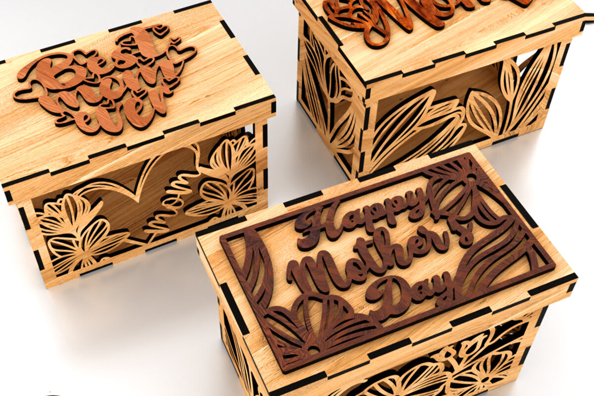 Σετ των 3 Intra απο ξύλο plywood 3mm-4mm πάχος - Κουτιά δώρων για τη γιορτή της μητέρας Δίασταση 2x2 cm INTRAFABR-119255135