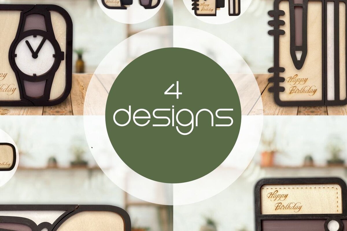 Σετ των 2 Intra απο ξύλο plywood 3mm-4mm πάχος - Πακέτο θήκης δωροκάρτας με 4 σχέδια Δίασταση 20x20 cm INTRAFABR-99277669