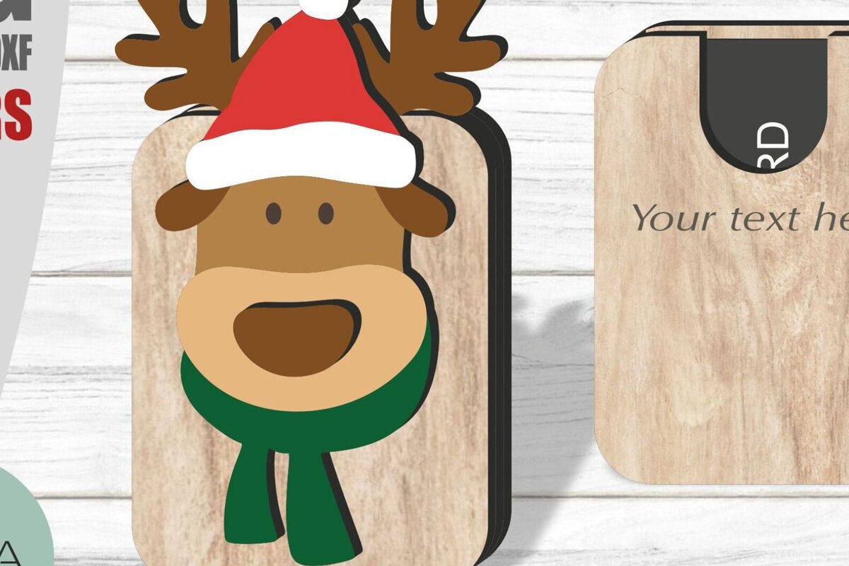 Σετ των 2 Intra απο ξύλο plywood 3mm-4mm πάχος - Θήκη δωροκάρτας Reindeer , Laser Cut Δίασταση 15x15 cm INTRAFABR-84082755