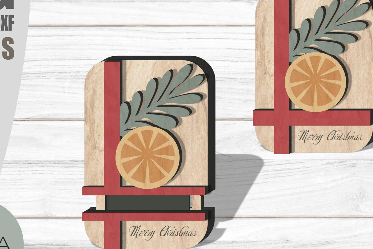 Σετ των 2 Intra απο ξύλο plywood 3mm-4mm πάχος - Κάτοχος δωροκάρτας , Καλά Χριστούγεννα Δίασταση 15x15 cm INTRAFABR-108000396