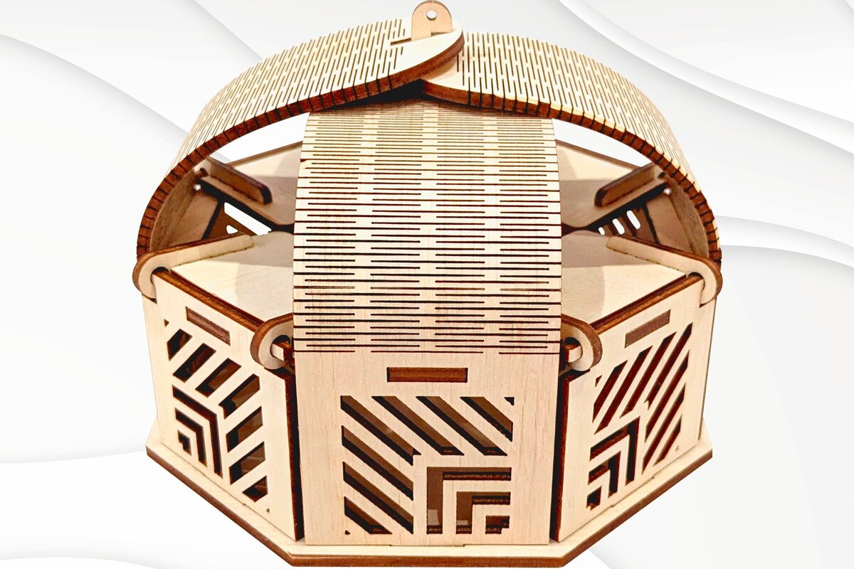 Intra απο ξύλο plywood 3mm-4mm πάχος - Κουτί κοσμημάτων δώρου, Σχέδιο κοπής με λέιζερ Δίασταση 133x133 cm INTRAFABR-121532650