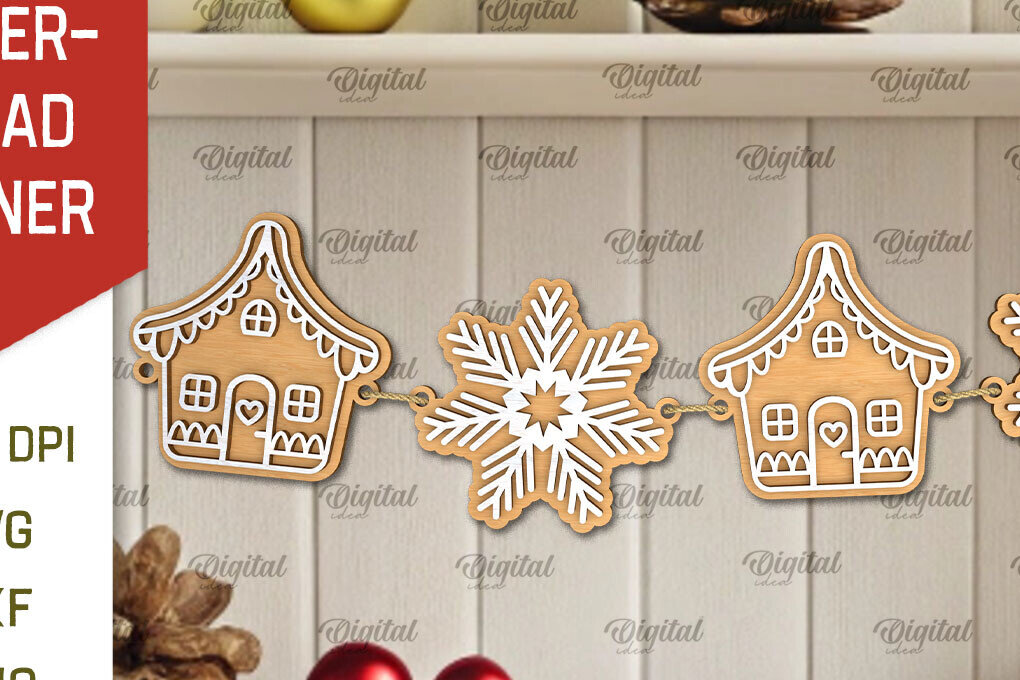 Intra απο ξύλο plywood 3mm-4mm πάχος - Σχέδιο κοπής με λέιζερ Banner με μελόψωμο Δίασταση 30x20 cm INTRAFABR-107115413