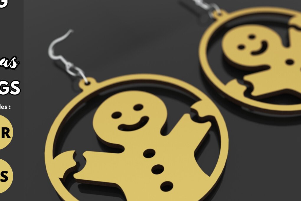 Σετ των 3 Intra απο ξύλο plywood 3mm-4mm πάχος - Χριστουγεννιάτικα σκουλαρίκια μελόψωμο, Κοπή Δίασταση 3x3 cm INTRAFABR-80004443