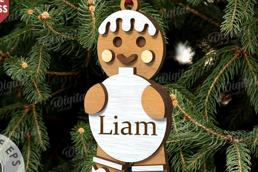 Σετ των 3 Intra απο ξύλο plywood 3mm-4mm πάχος - Χριστουγεννιάτικο στολίδι με μελόψωμο με λέιζερ Δίασταση 6x6 cm INTRAFABR-111210335