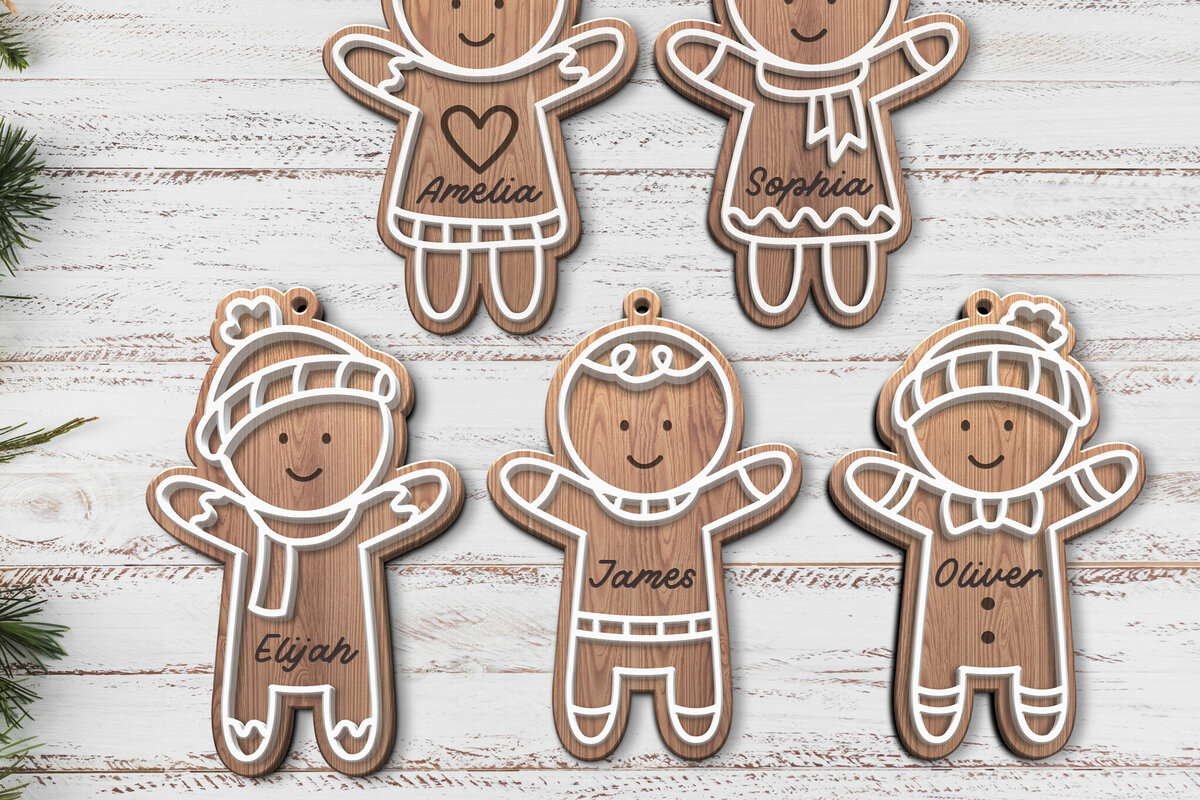 Σετ των 3 Intra απο ξύλο plywood 3mm-4mm πάχος - Οικογενειακό Χριστουγεννιάτικο στολίδι μελόψωμο Δίασταση 6x6 cm INTRAFABR-110304175