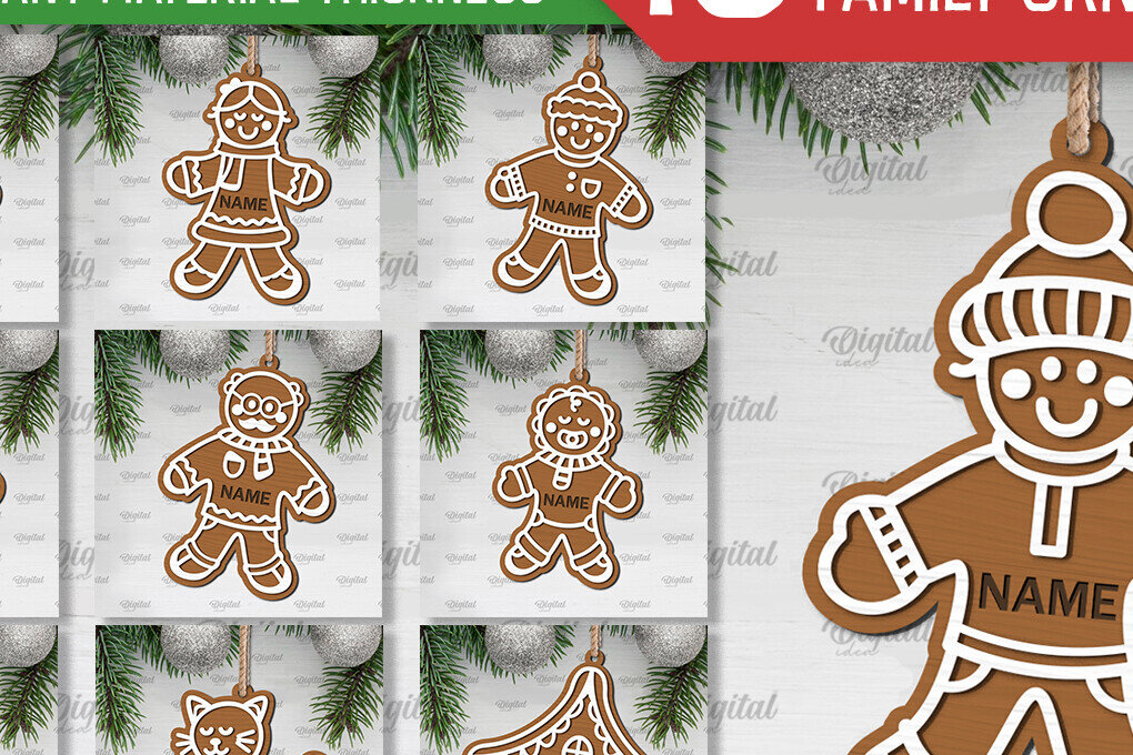 Σετ των 3 Intra απο ξύλο plywood 3mm-4mm πάχος - Πακέτο λέιζερ Οικογενειακό Στολίδι Gingerbread Δίασταση 6x6 cm INTRAFABR-102240692